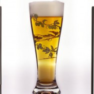 Original 4x5 transparency of beer glass with hops motif.