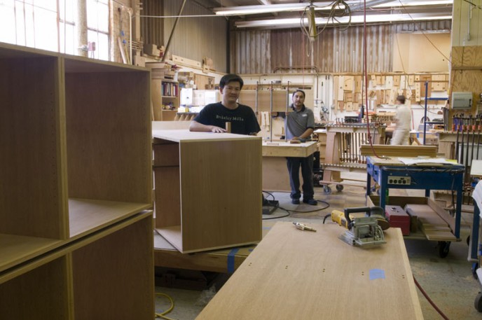 Industrial portrait in a wood shop