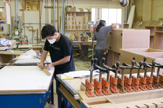 Custom wood shop building furniture