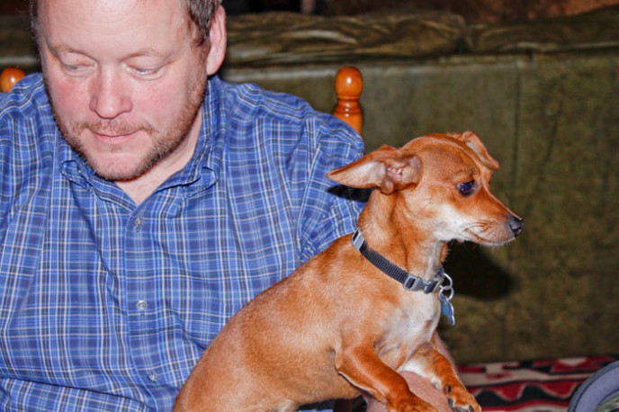 Dog Portrait. Little Luke and his owner.